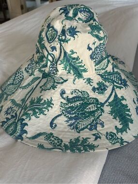 Vintage Roberta Freymann Floral Wide-Brim Sun Hat in Teal & Blue